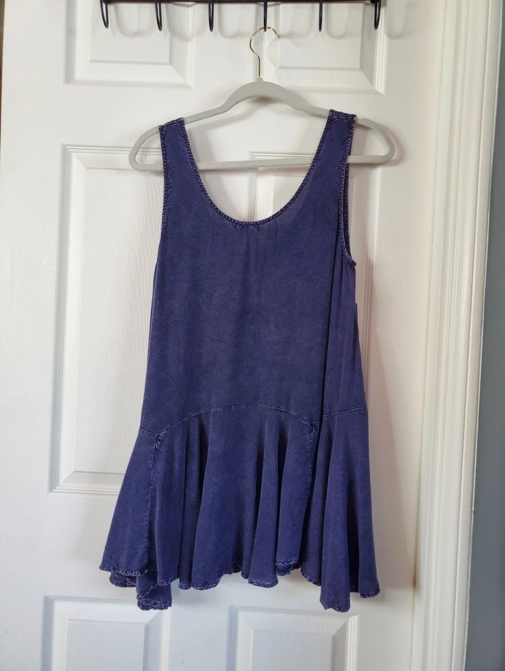 Peplum Drop-waist Tank Top Indigo-wash Flowy Bohemian Beachy Summer Medium